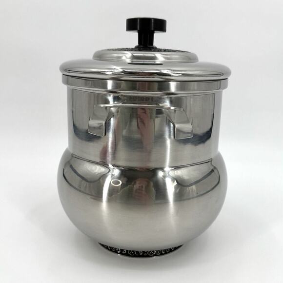 Oneida Custom 18/8 Stainless Ice Bucket MCM Ornate Floral Trim with Black Inlay - Picture 2 of 14